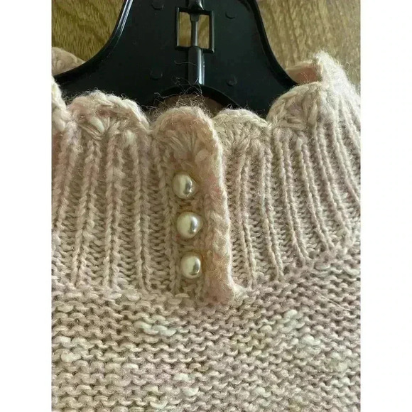 Vintage Ashley S Pink White Heathered Knit Sweater With Pearl Button Mock Neck S - Picture 8 of 14